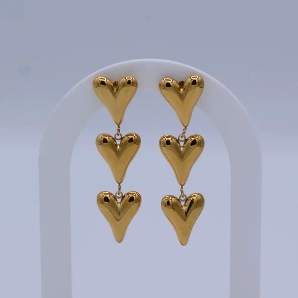 Rose Triple Earrings Gold - Afbeelding 3